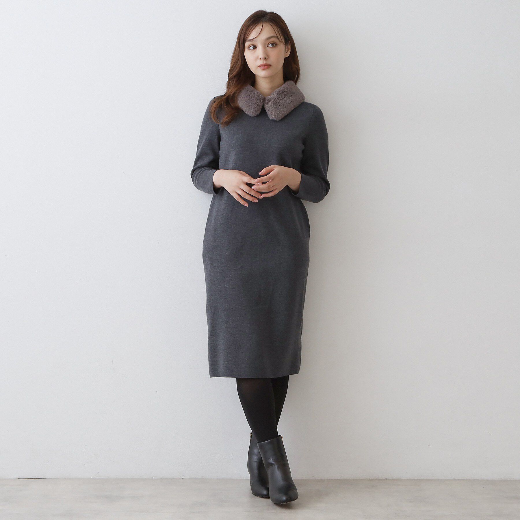 DRESSTERIOR「ファーカラーニットワンピース」|ワンピース|