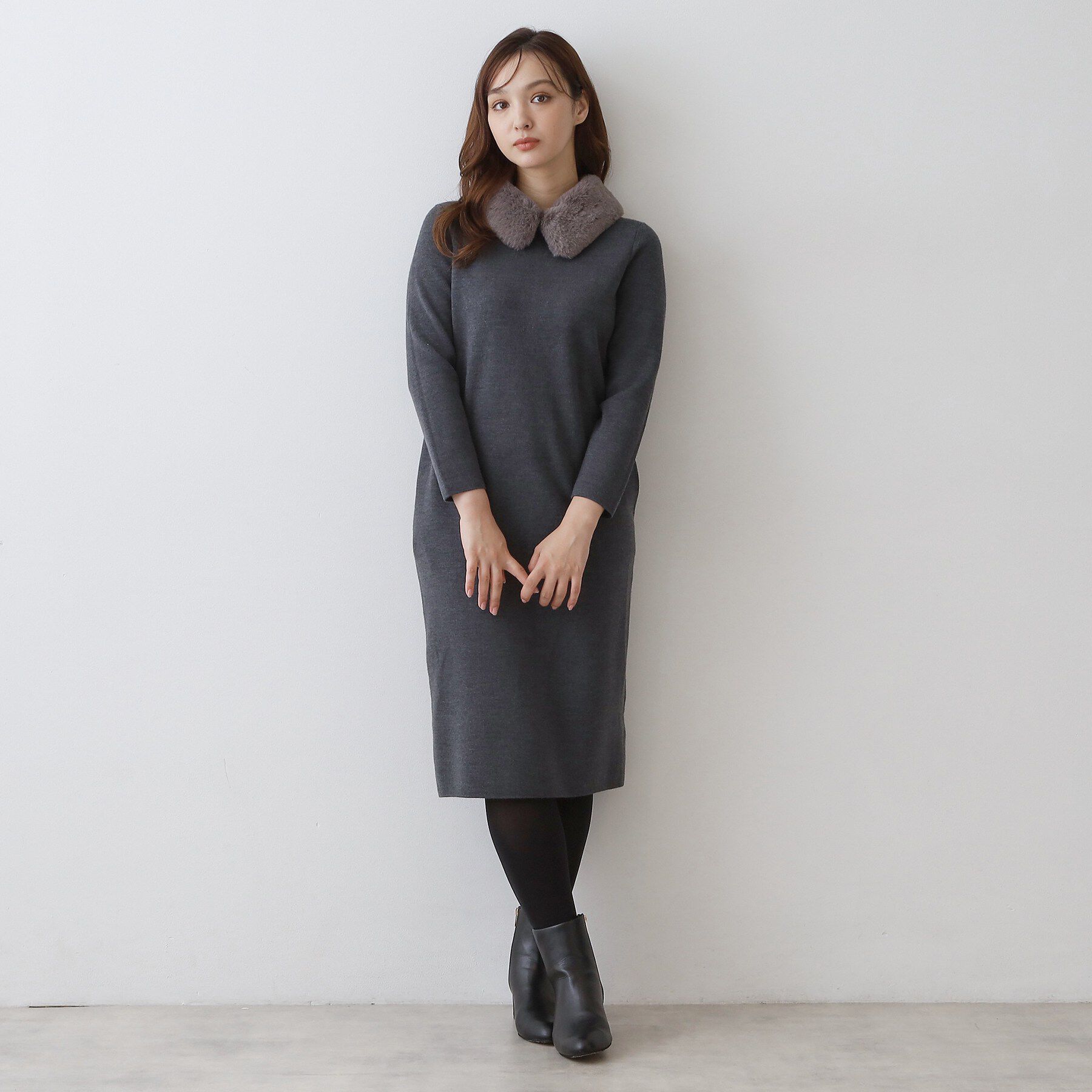 DRESSTERIOR「ファーカラーニットワンピース」|ワンピース|