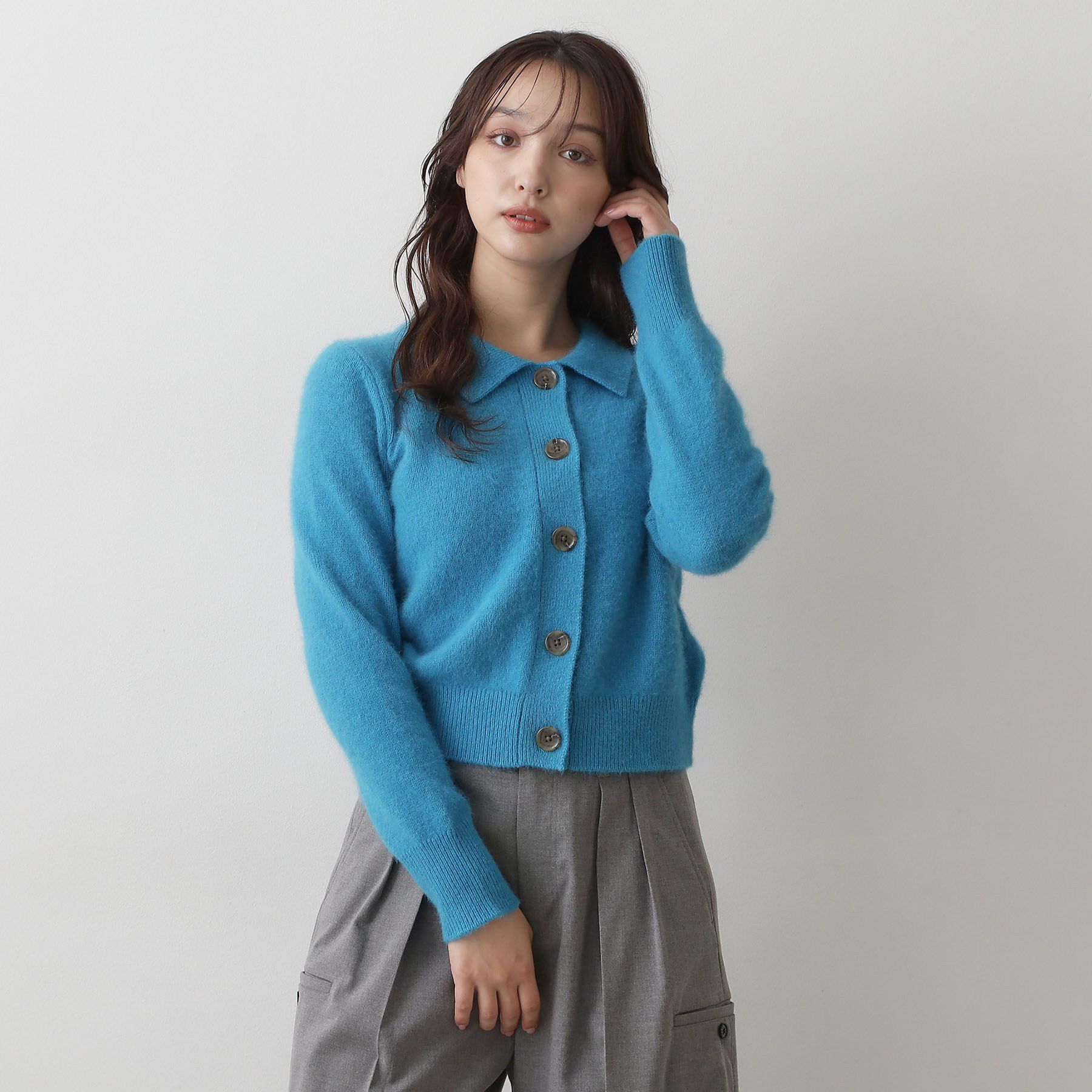 DRESSTERIOR「【肌ざわり◎】フォックスブレンドポロニットカーディガン」|カーディガン|ブルー(093)