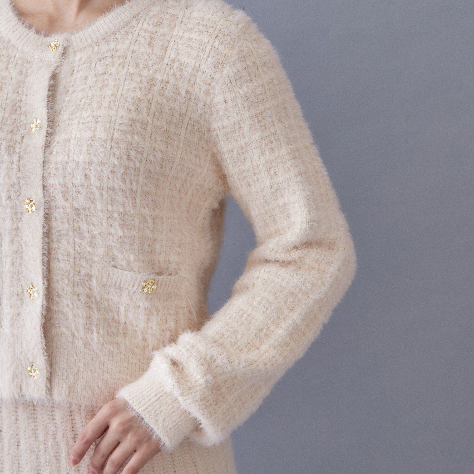 index「【セットアップ】ツィード調フラワーボタンカーディガン《洗濯機OK／抗ピル》」|カーディガン|