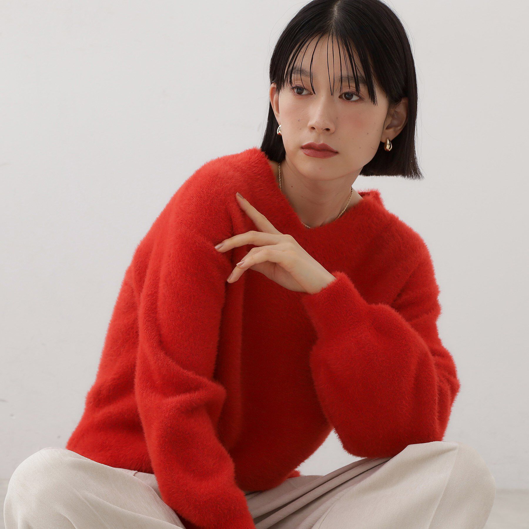 THE SHOP TK「【洗える】上品にきらめく フェザーラメニット」|ニット・セーター|レッド(063)