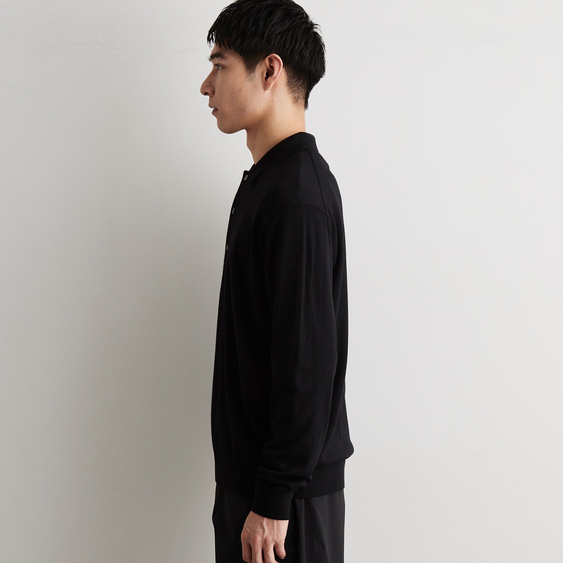 THE SHOP TK「Kuro ウール混長袖ニットポロシャツ」|ニット・セーター|