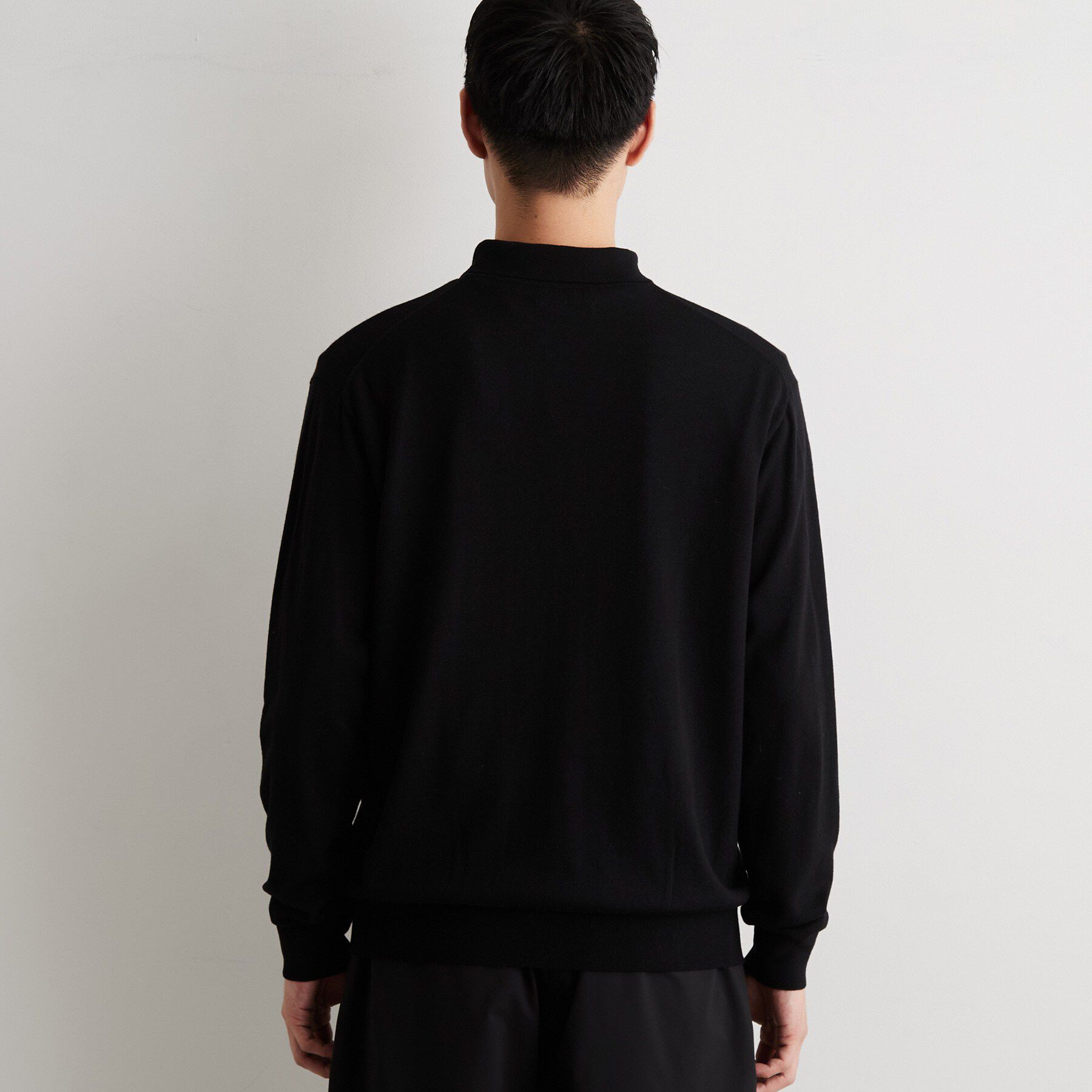 THE SHOP TK「Kuro ウール混長袖ニットポロシャツ」|ニット・セーター|