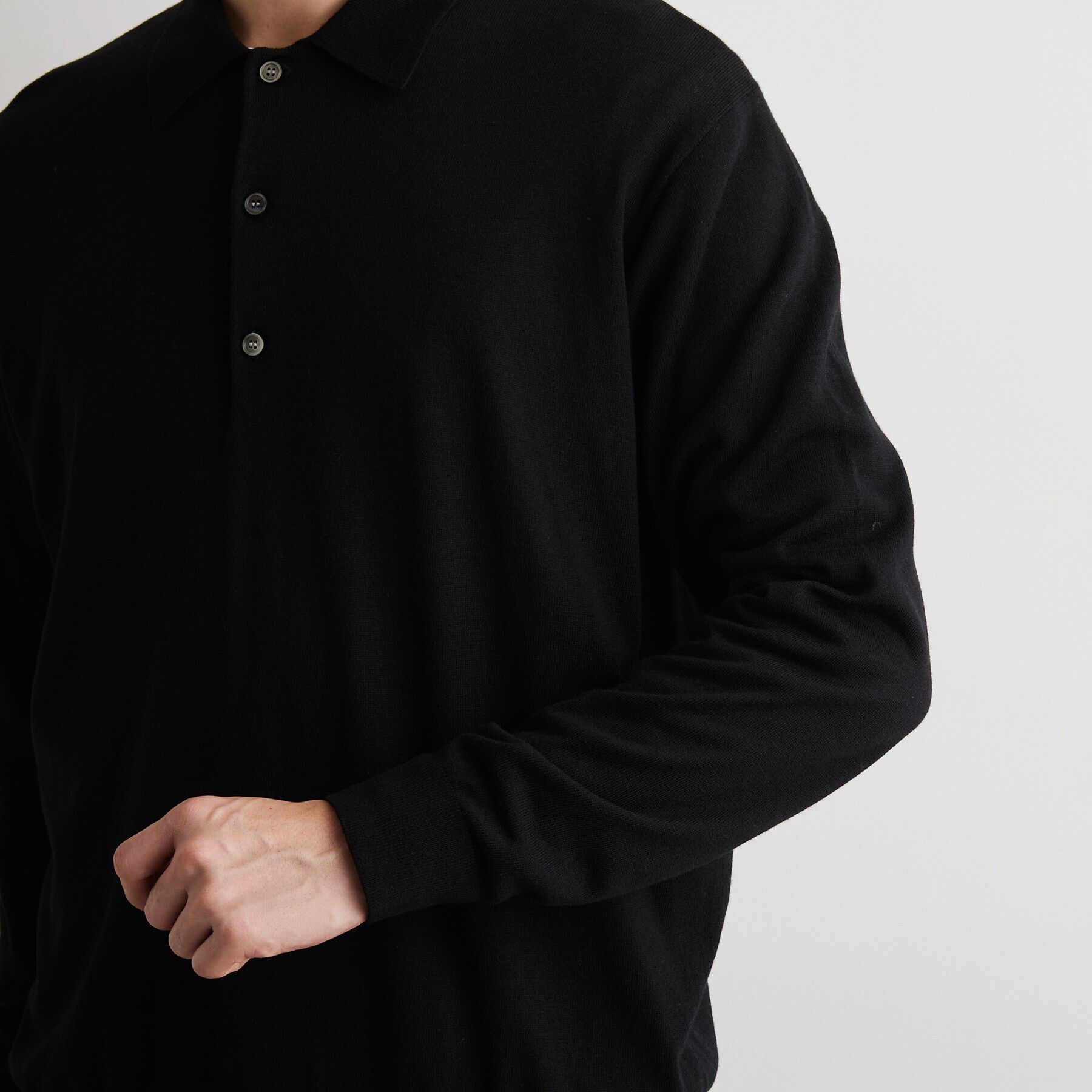 THE SHOP TK「Kuro ウール混長袖ニットポロシャツ」|ニット・セーター|