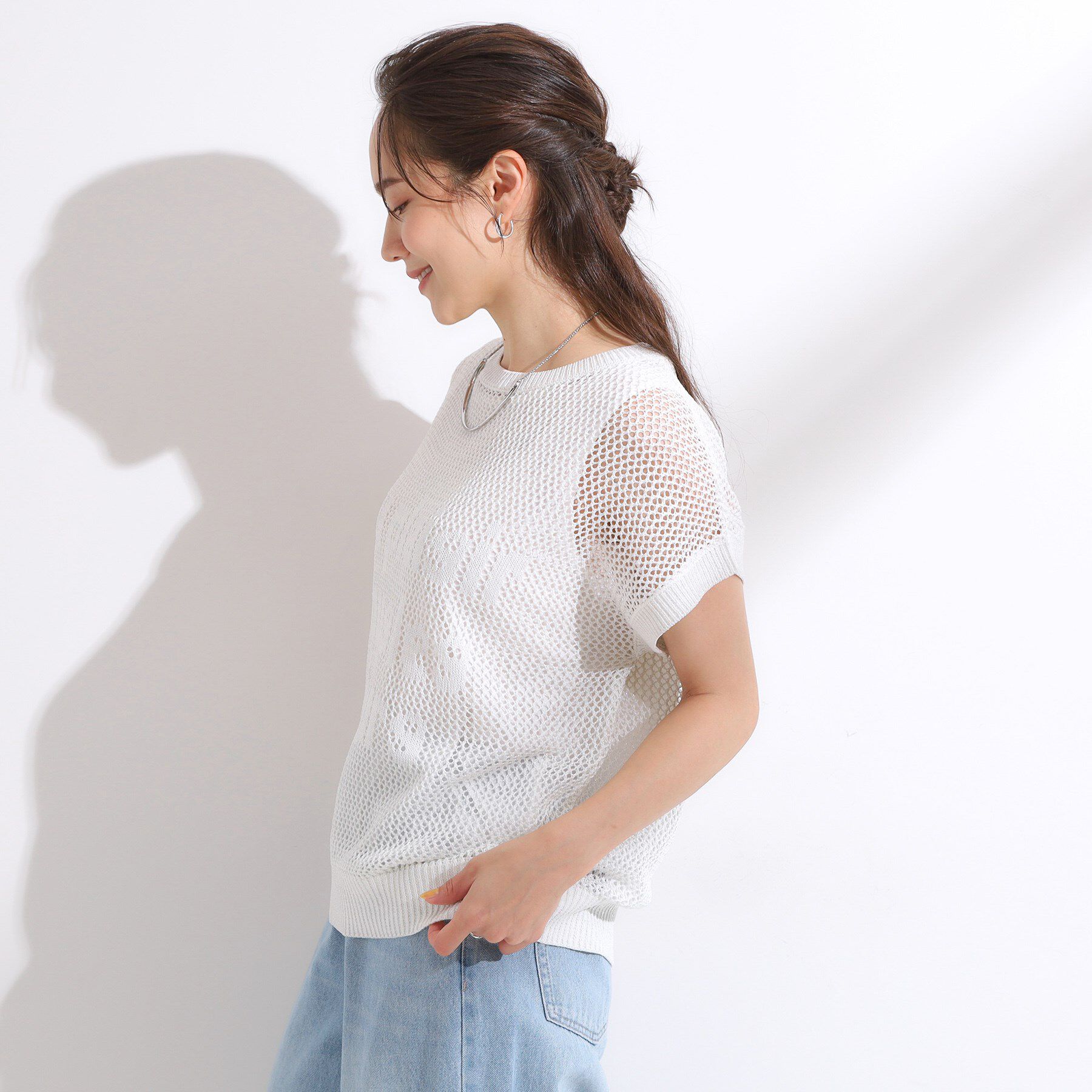 SHOO･LA･RUE「【2点セット/S-LL】キラリと光るラメがポイント メッシュロゴニット+タンクトップ」|その他|