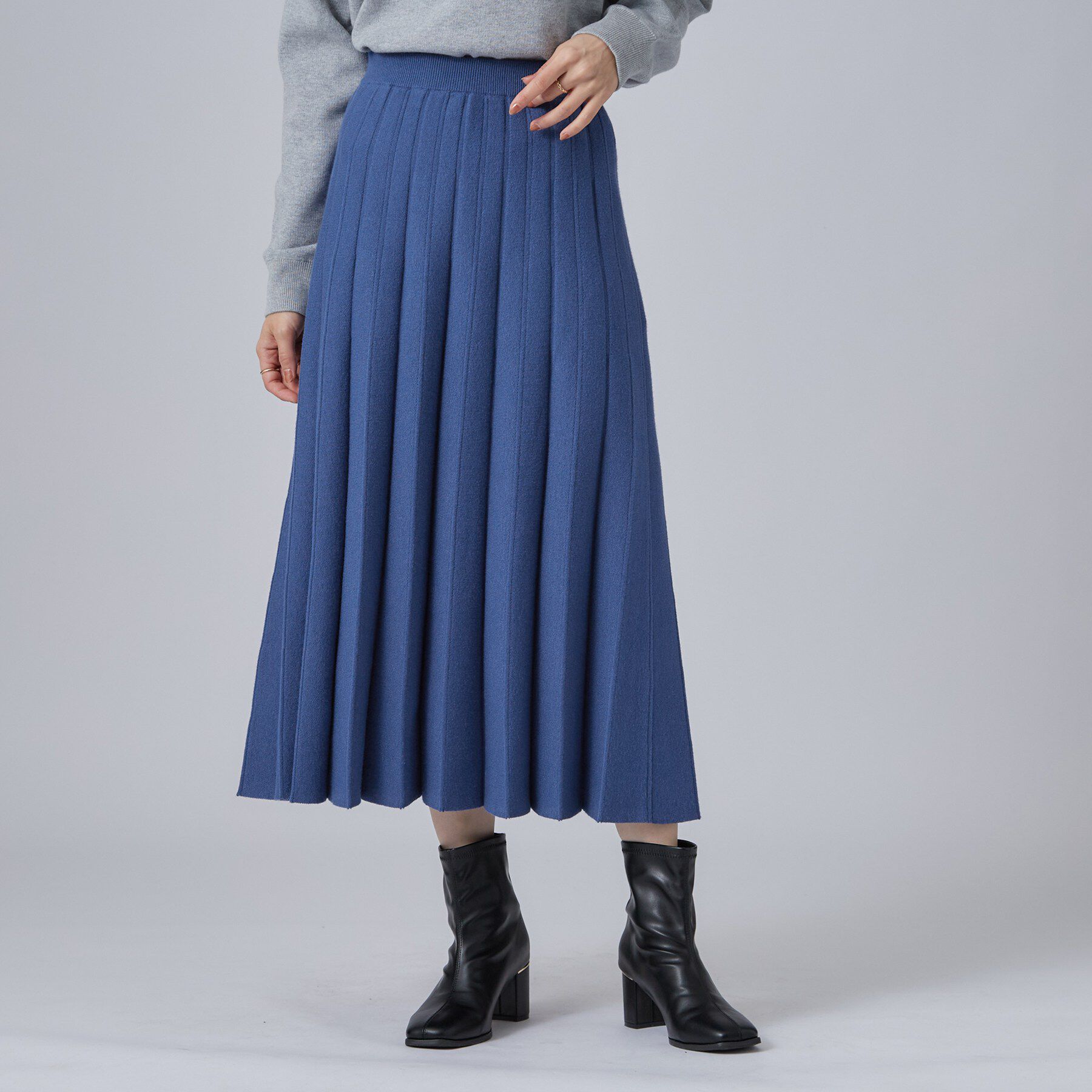 SHOO･LA･RUE「【洗濯機可/S-LL】もちもちで心地よい もちここニットプリーツスカート」|スカート|