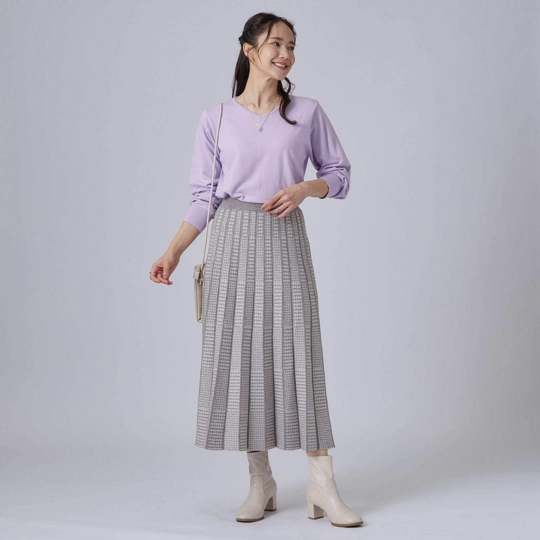 SHOO･LA･RUE「【洗濯機可/S-LL】もちもちで心地よい もちここニットプリーツスカート」|スカート|