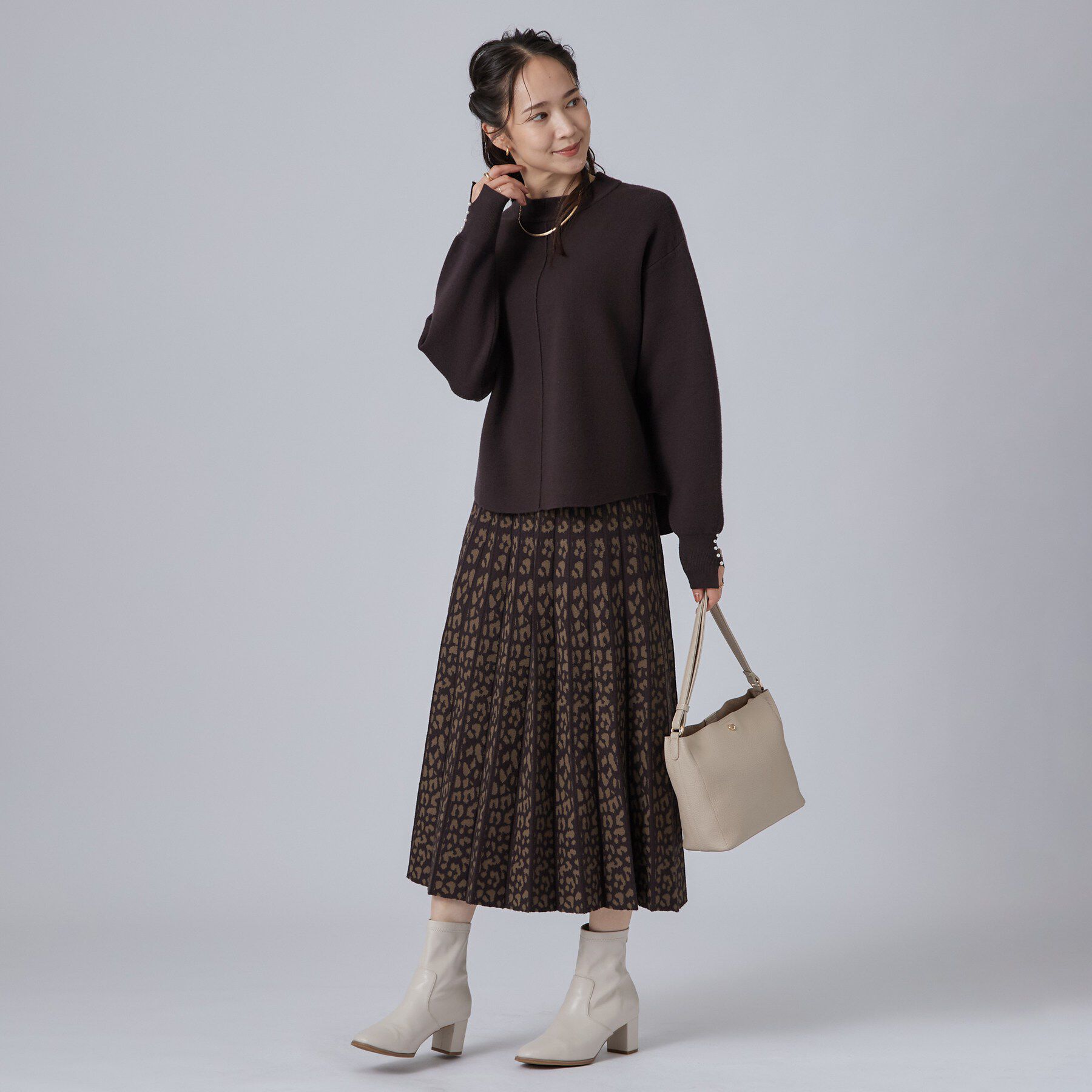 SHOO･LA･RUE「【洗濯機可/S-LL】もちもちで心地よい もちここニットプリーツスカート」|スカート|
