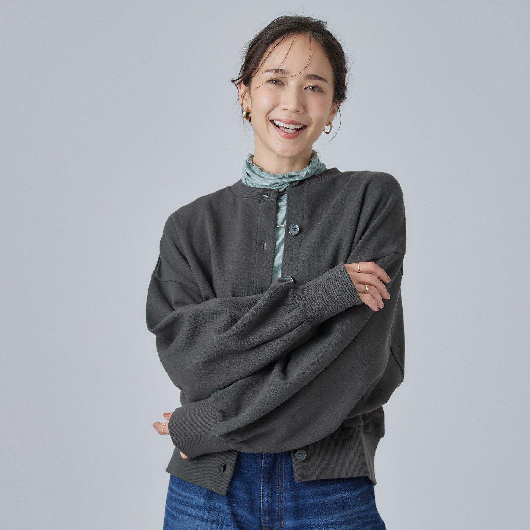 SHOO･LA･RUE「【S-LL/洗濯機可】裾刺繍がアクセント ゆるっと決まる スウェットカーディガン」|カーディガン|