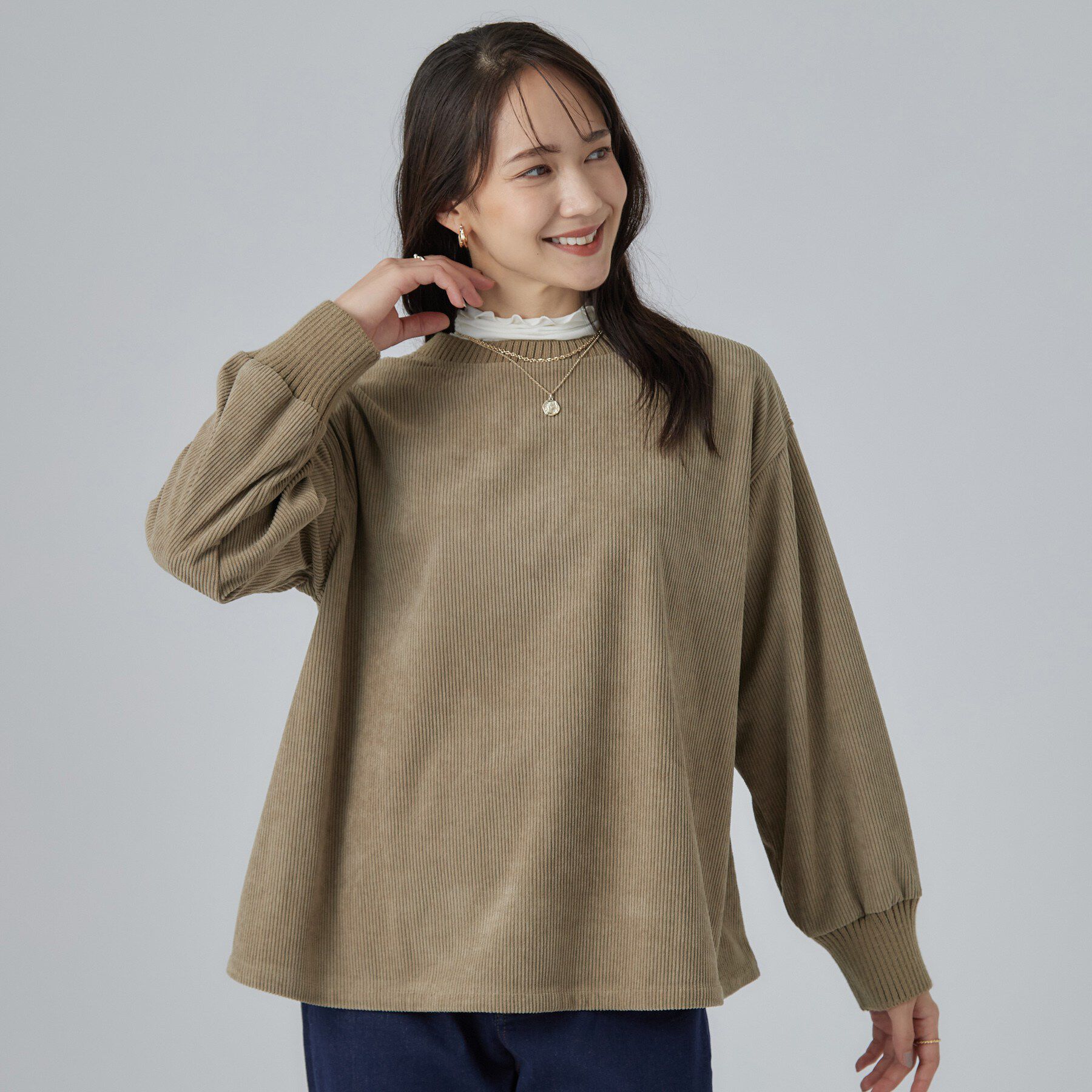 SHOO･LA･RUE「【S-LL/洗濯機可/前後2WAY】大人カジュアルにきまる コーデュロイトップス」|Tシャツ・カットソー|