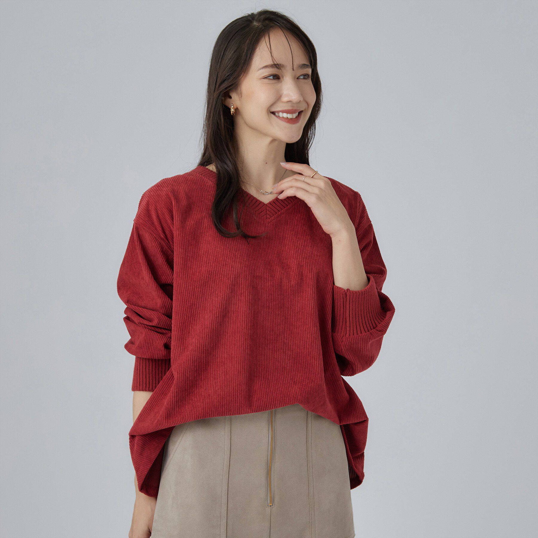 SHOO･LA･RUE「【S-LL/洗濯機可/前後2WAY】大人カジュアルにきまる コーデュロイトップス」|Tシャツ・カットソー|