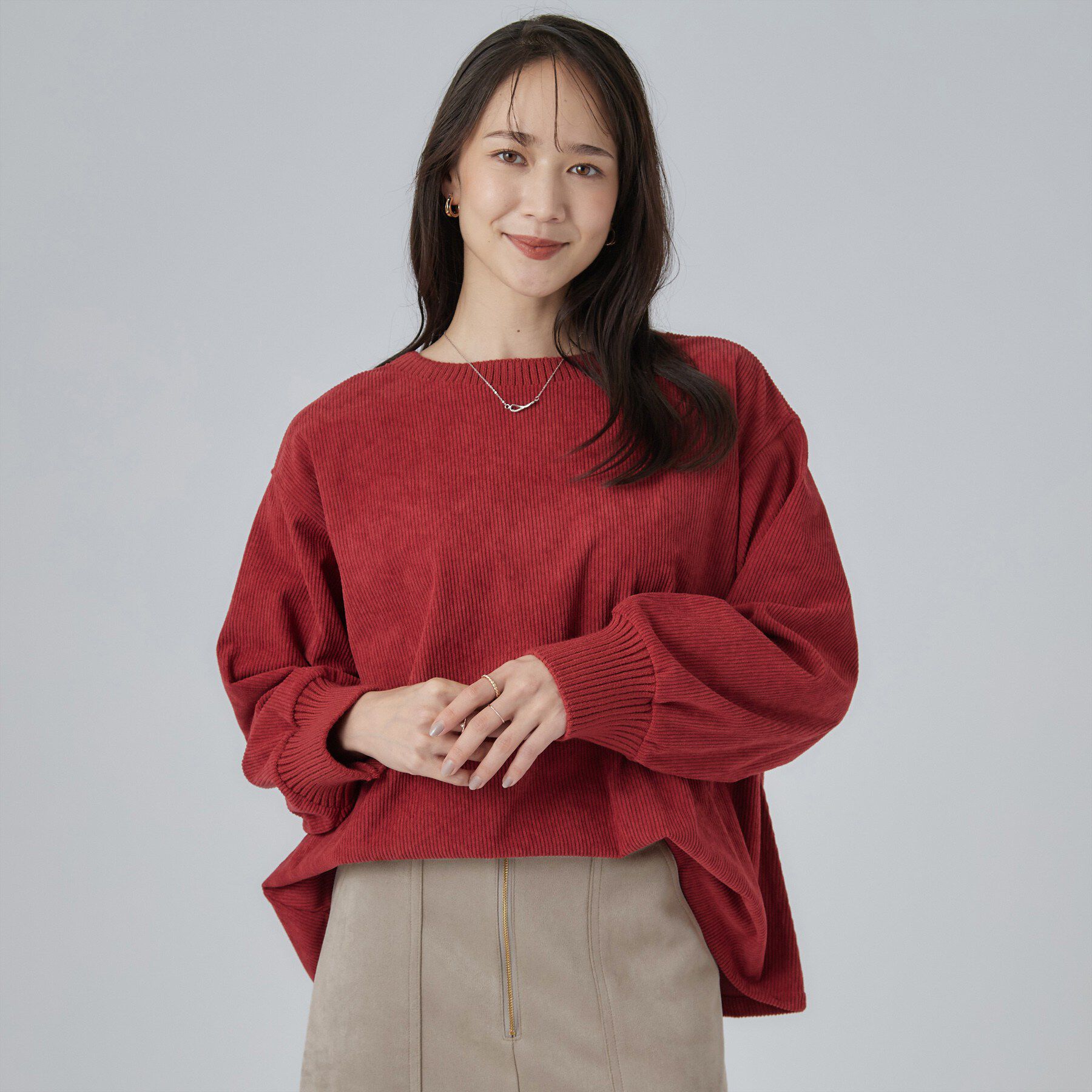 SHOO･LA･RUE「【S-LL/洗濯機可/前後2WAY】大人カジュアルにきまる コーデュロイトップス」|Tシャツ・カットソー|