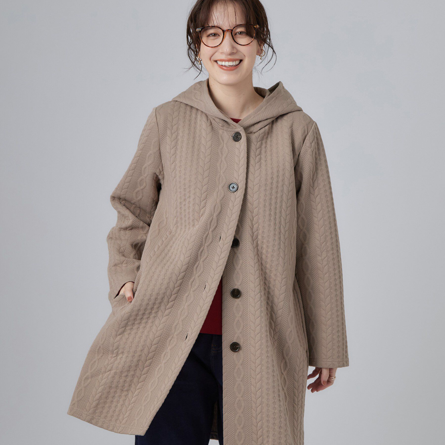 SHOO･LA･RUE「【S-LL/ゆるシルエット】体型カバーしながらスマートに魅せる ラインジャカードコーディガン」|カーディガン|モカブラウン(042