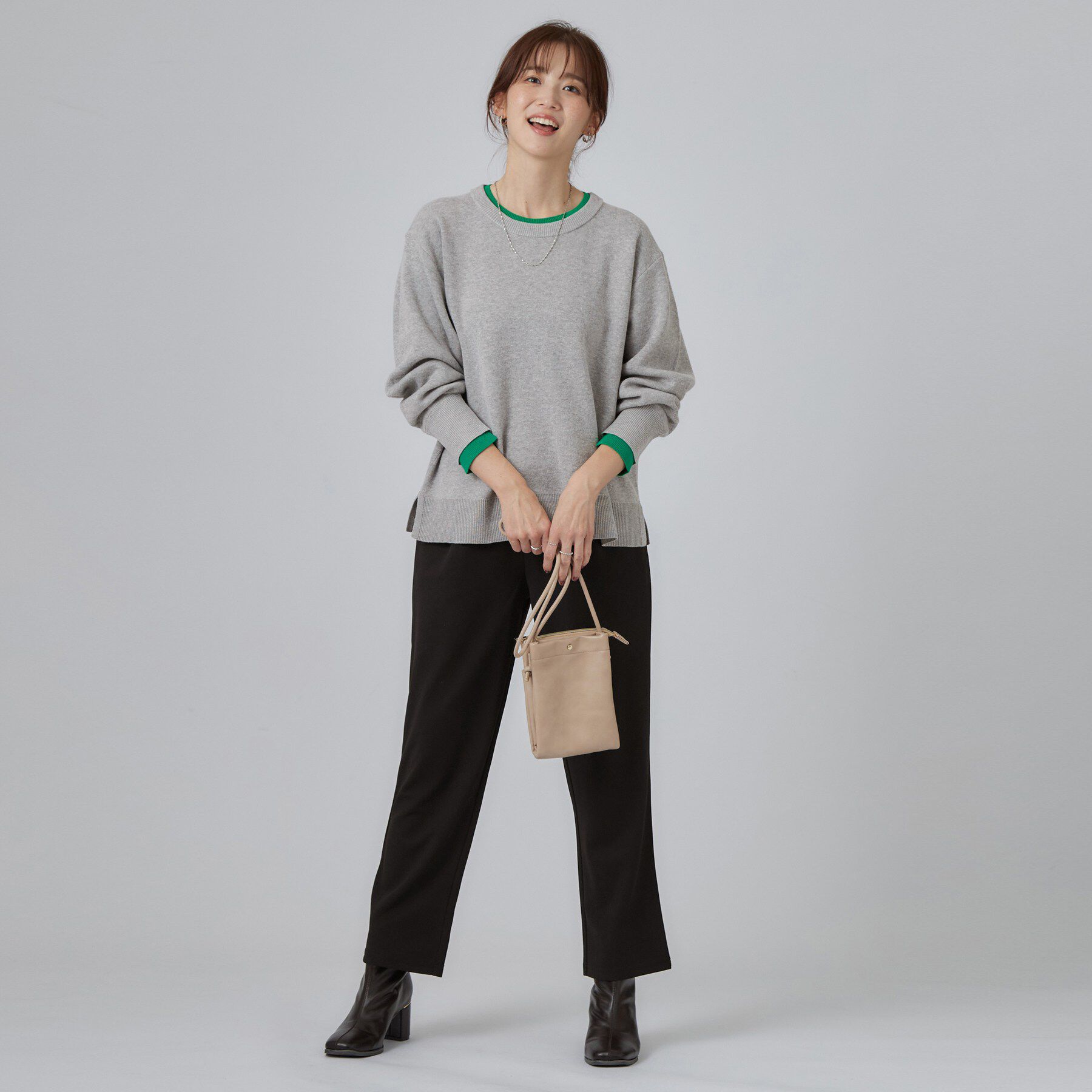 SHOO･LA･RUE「【洗濯機可/S-LL】配色がアクセント スウェットライクニット」|ニット・セーター|