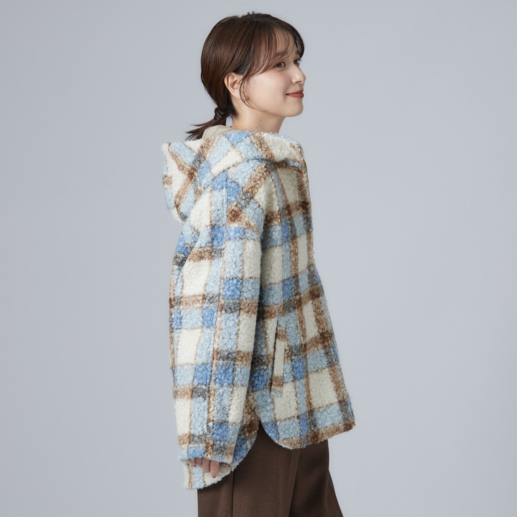 SHOO･LA･RUE「【S-LL】フード付き ブークレ調チェックコート」|その他|