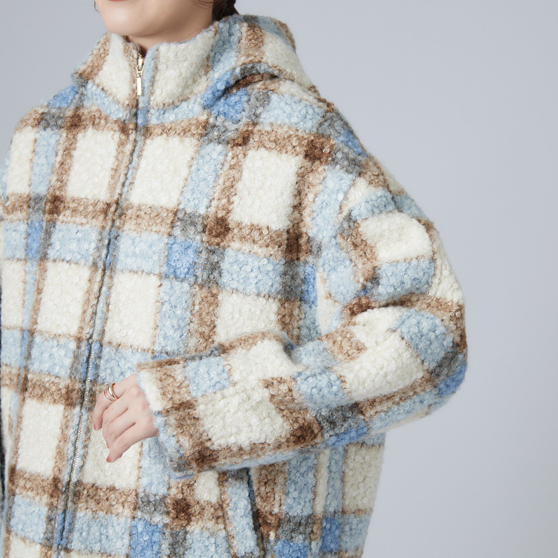 SHOO･LA･RUE「【S-LL】フード付き ブークレ調チェックコート」|その他|