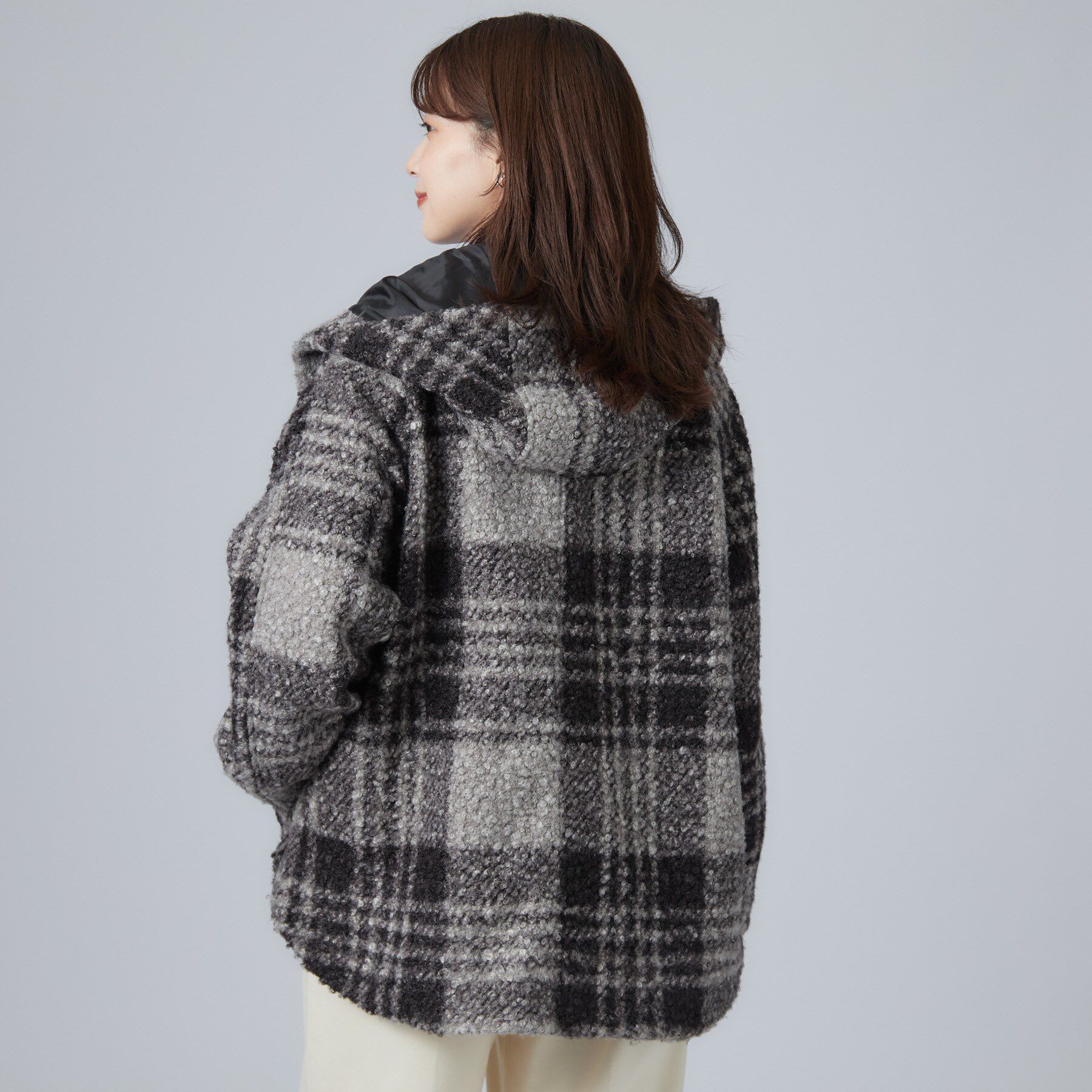 SHOO･LA･RUE「【S-LL】フード付き ブークレ調チェックコート」|その他|