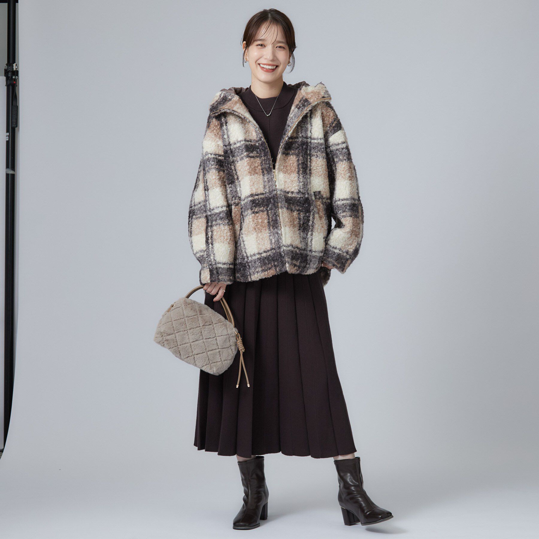 SHOO･LA･RUE「【S-LL】フード付き ブークレ調チェックコート」|その他|