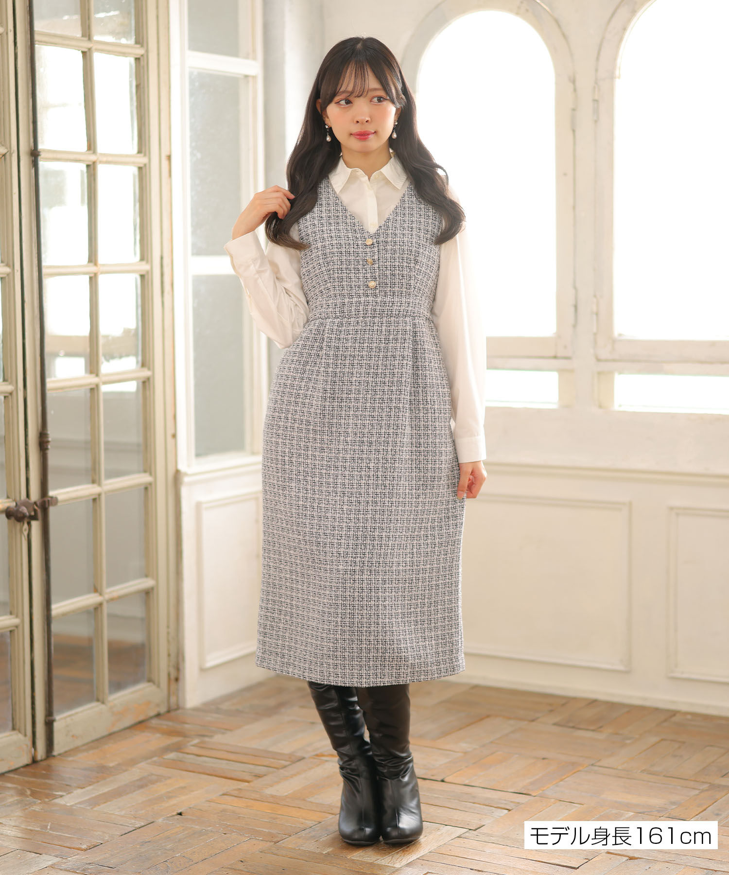 MARY QUANT「ゴールドボタンツイード ワンピース」|ワンピース|