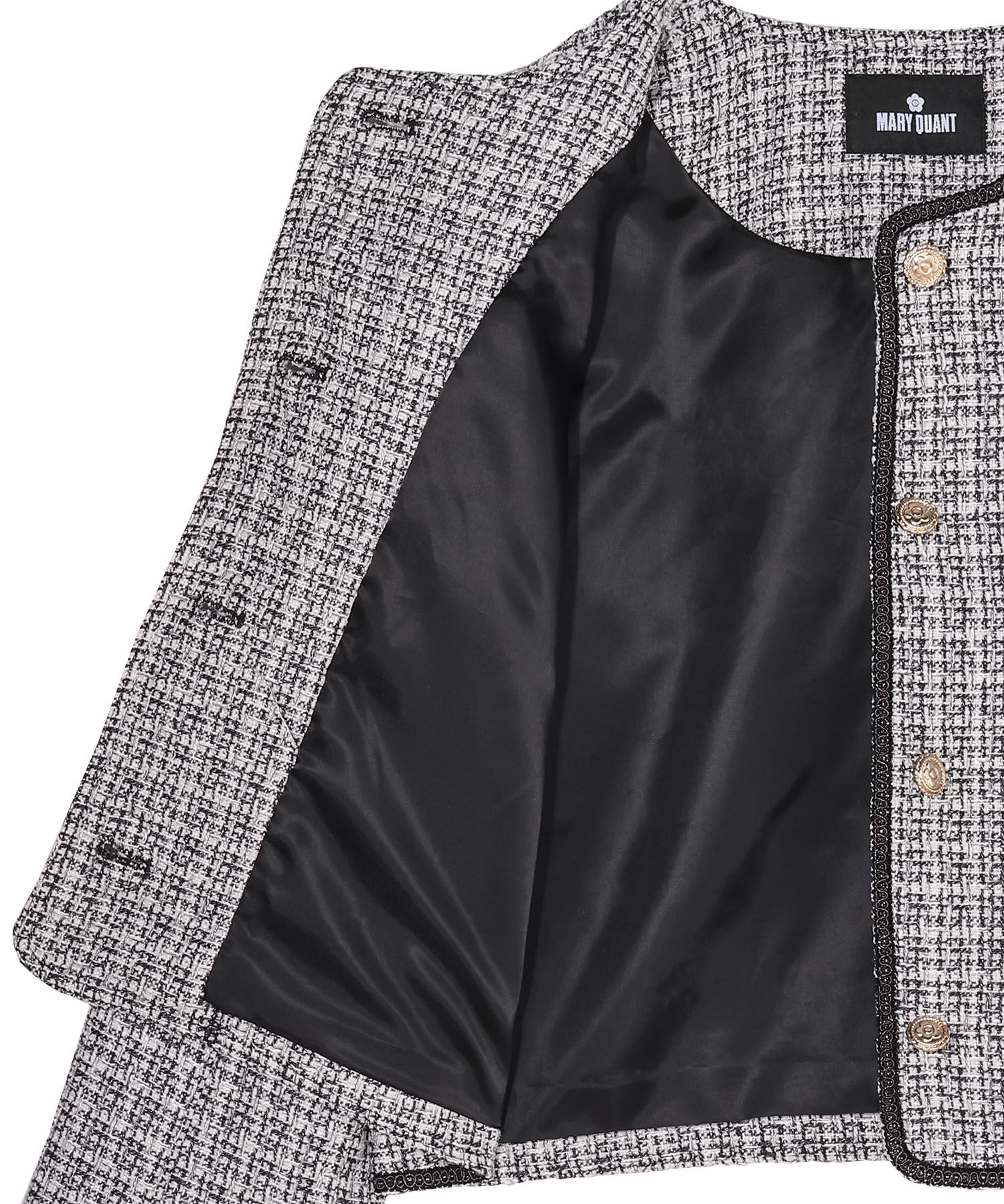 MARY QUANT「ゴールドボタンツイード ジャケット」|ノーカラージャケット|