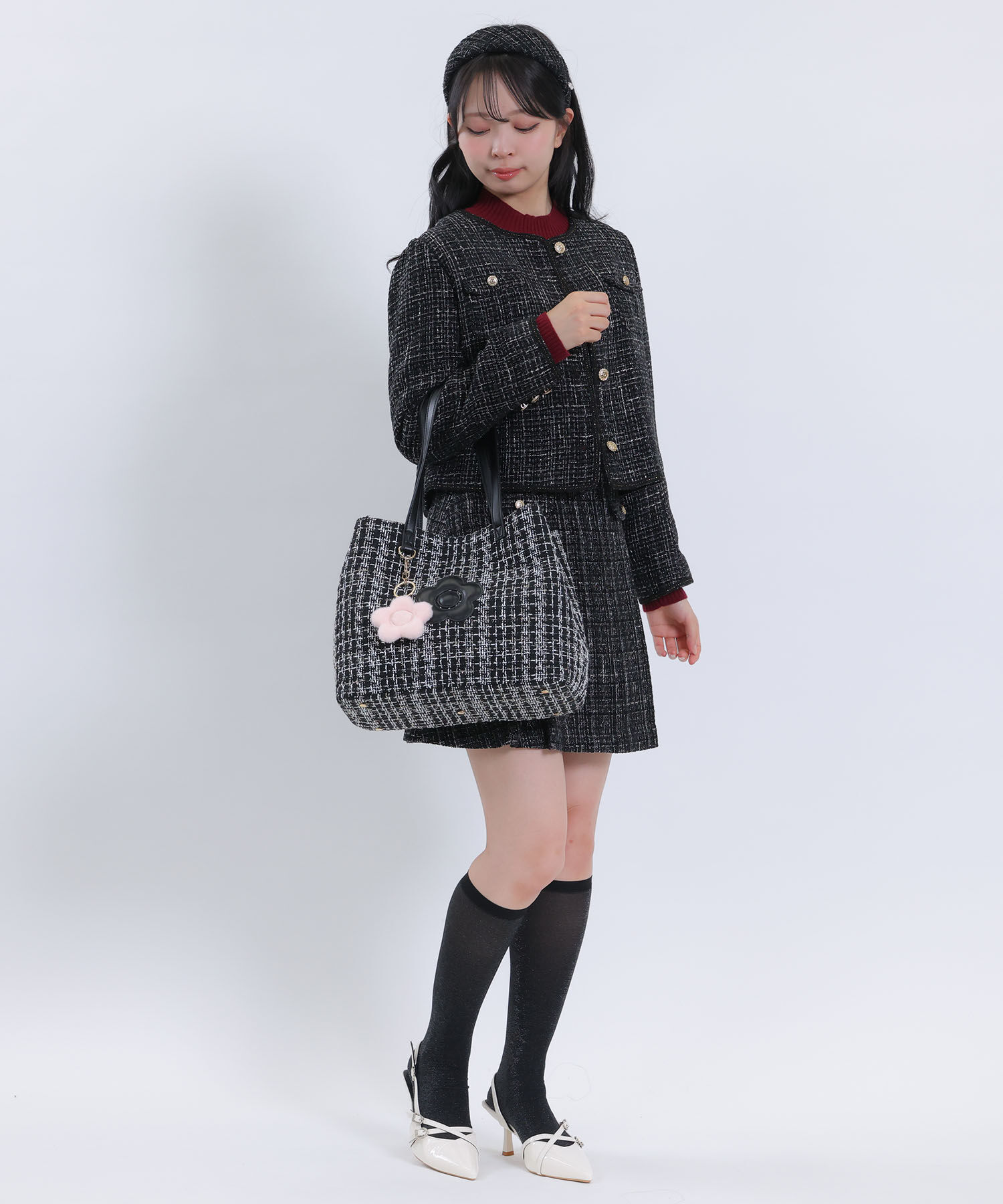 MARY QUANT「ツイードデイジーパッチ トート」|トートバッグ|