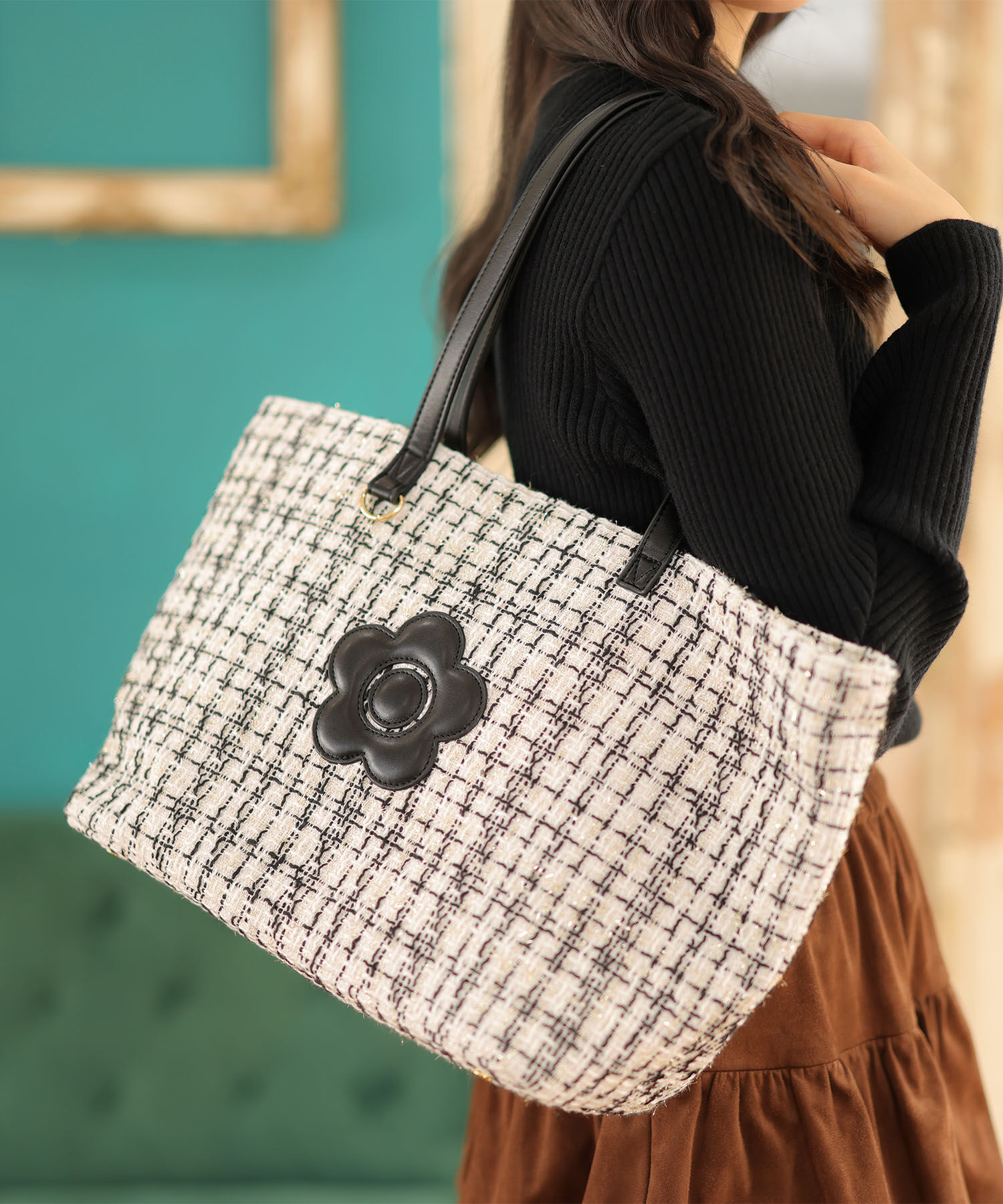 MARY QUANT「ツイードデイジーパッチ トート」|トートバッグ|ホワイト
