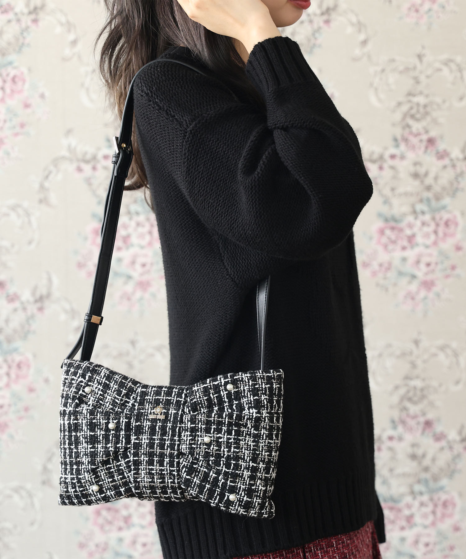MARY QUANT「ツイードリボン ショルダー」|ショルダー・メッセンジャー|ブラック