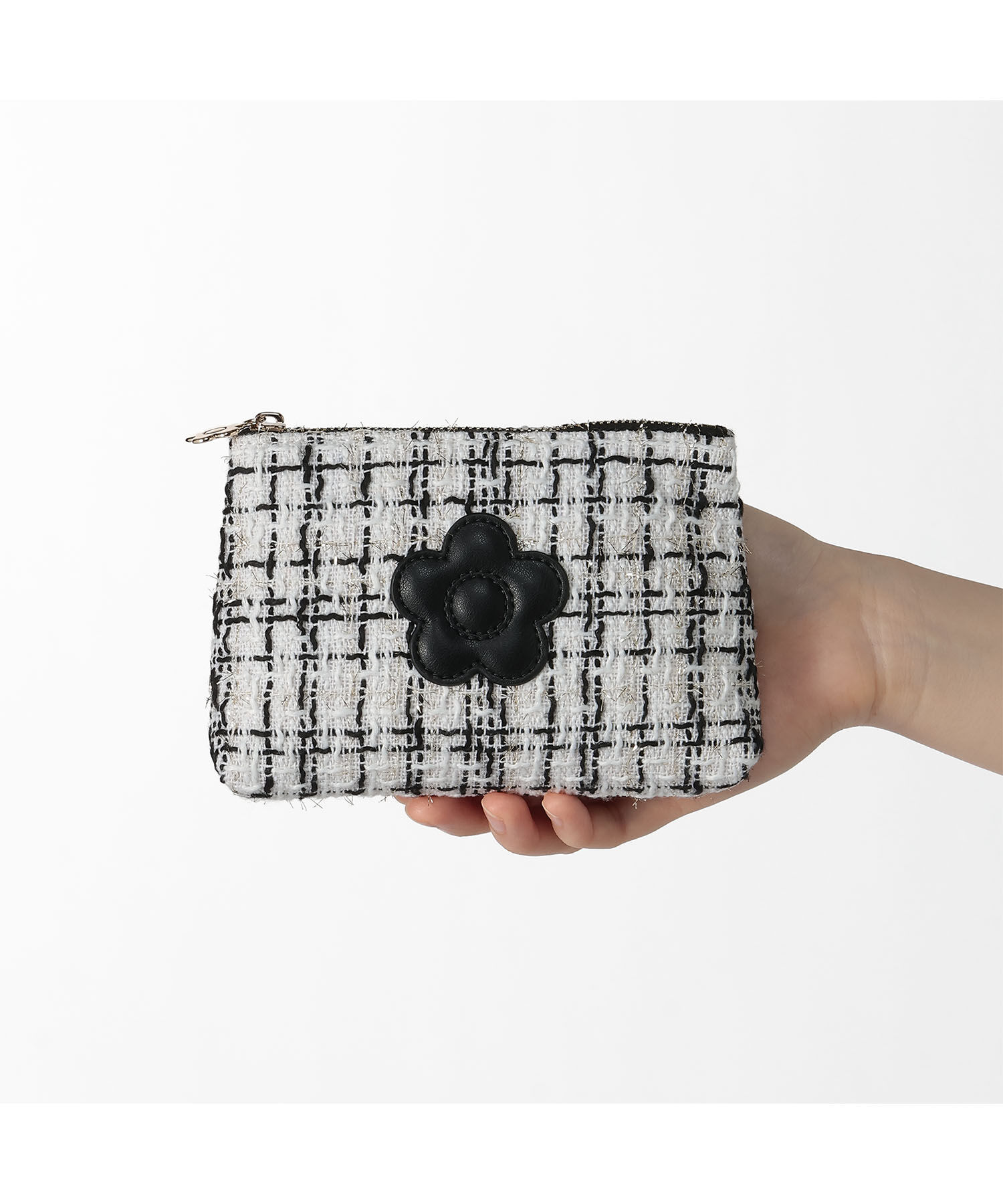 MARY QUANT「ツイードデイジーパッチ 舟型ティッシュケース」|ポーチ|ホワイト
