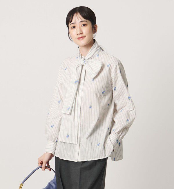 UNITED ARROWS「ストライプ フラワー ジャガード ボウタイ ブラウス」|シャツ・ブラウス|