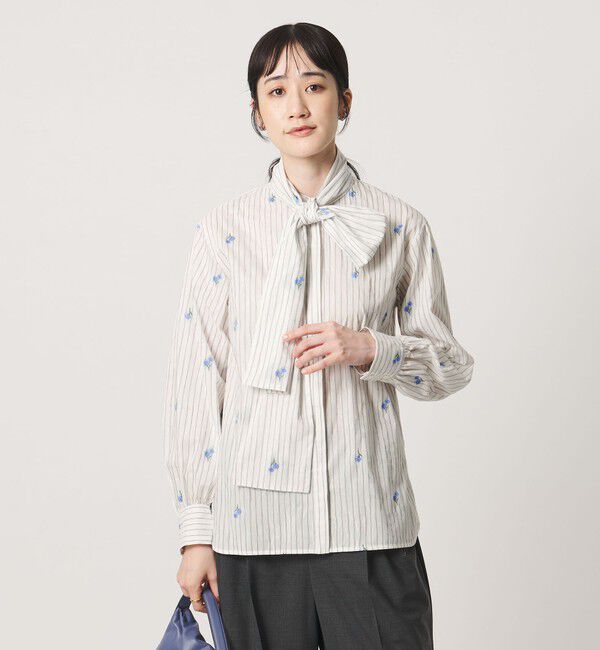UNITED ARROWS「ストライプ フラワー ジャガード ボウタイ ブラウス」|シャツ・ブラウス|