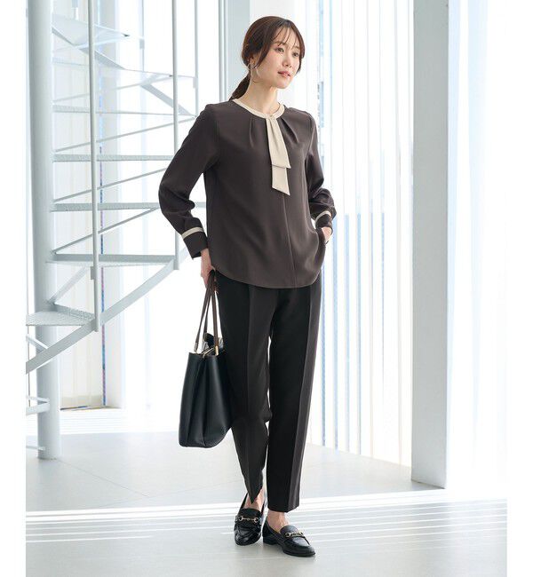 Rope&rsquo;Picnic「【WEB限定】ジョーゼット配色ボウタイブラウス/通勤・お仕事」|シャツ・ブラウス|