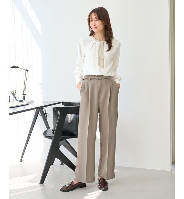 Rope&rsquo;Picnic「【WEB限定】ジョーゼット配色ボウタイブラウス/通勤・お仕事」|シャツ・ブラウス|