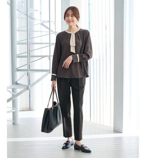 Rope&rsquo;Picnic「【WEB限定】ジョーゼット配色ボウタイブラウス/通勤・お仕事」|シャツ・ブラウス|