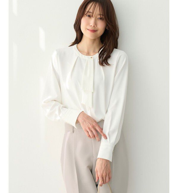 Rope&rsquo;Picnic「【WEB限定】ジョーゼット配色ボウタイブラウス/通勤・お仕事」|シャツ・ブラウス|