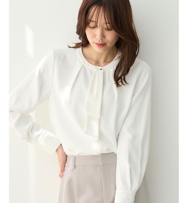 Rope&rsquo;Picnic「【WEB限定】ジョーゼット配色ボウタイブラウス/通勤・お仕事」|シャツ・ブラウス|ホワイト(10)