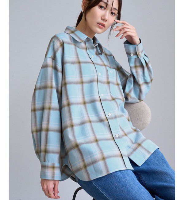 Rope&rsquo;Picnic「【WEB限定カラー】ロゴ刺繍チェックネルシャツ/2WAY」|シャツ・ブラウス|サックス(48)