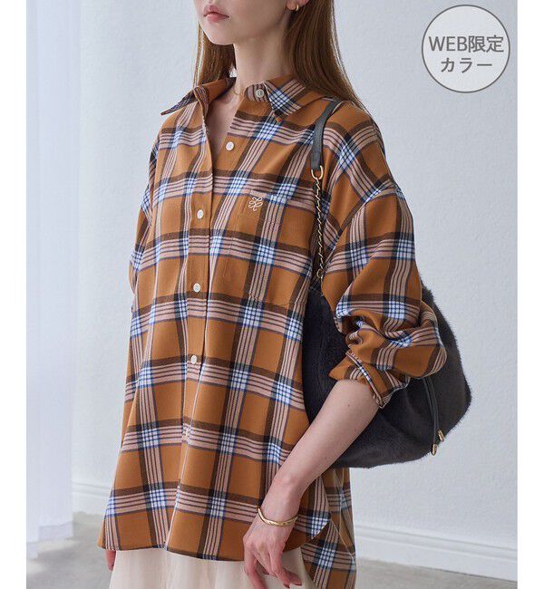 Rope&rsquo;Picnic「【WEB限定カラー】ロゴ刺繍チェックネルシャツ/2WAY」|シャツ・ブラウス|オレンジ系(71)