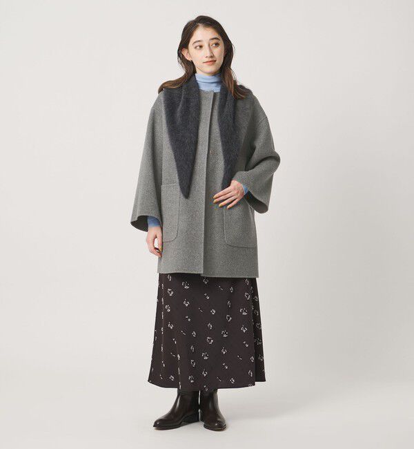UNITED ARROWS「バイカラー リバー ミドルコート」|ノーカラーコート|