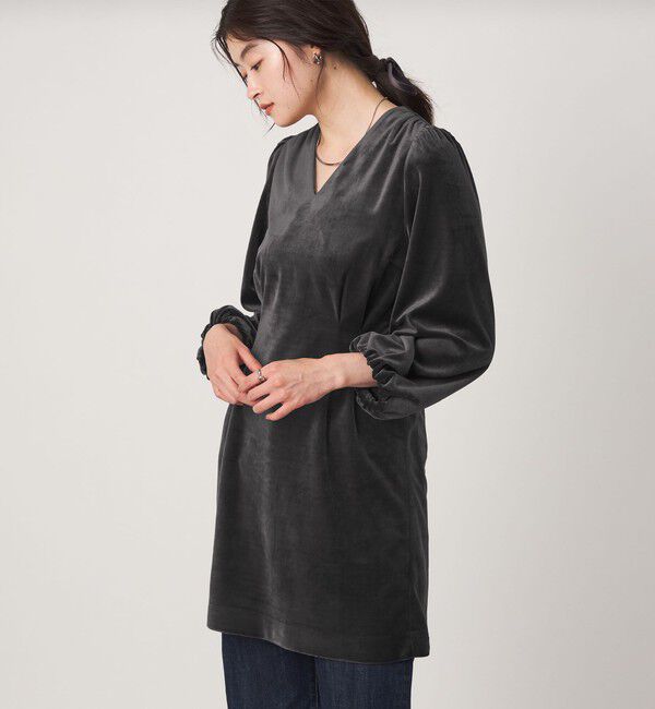 UNITED ARROWS green label relaxing「＜GLR_MINE＞ベロア ミニ ワンピース」|ワンピース|DK.GRAY