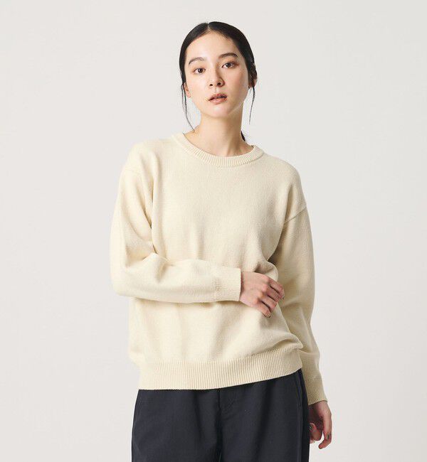 BEAUTY&YOUTH UNITED ARROWS「コットンブレンド バックタック ニットプルオーバー ウォッシャブル」|ニット・セーター|OFF WHITE