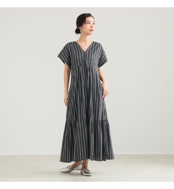 BEAMS SELECTION for WOMEN「【別注】ne Quittez pas / ボイル ストライプ フレンチスリーブ ワンピース」|ワンピース|
