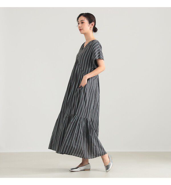 BEAMS SELECTION for WOMEN「【別注】ne Quittez pas / ボイル ストライプ フレンチスリーブ ワンピース」|ワンピース|