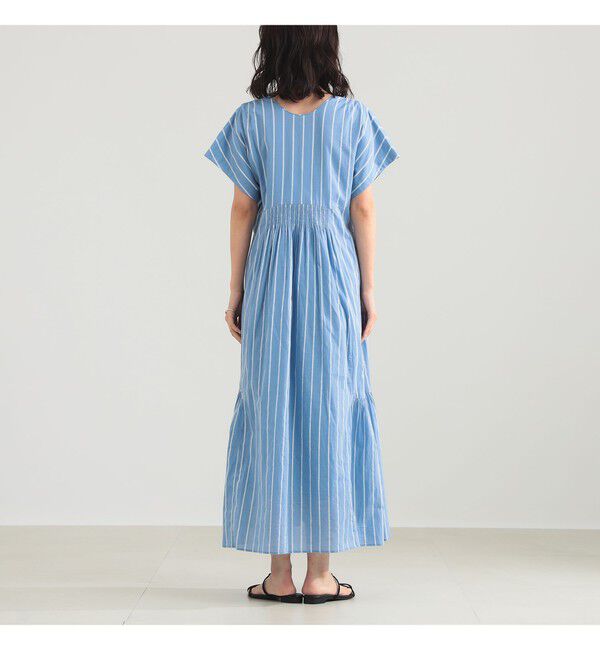 BEAMS SELECTION for WOMEN「【別注】ne Quittez pas / ボイル ストライプ フレンチスリーブ ワンピース」|ワンピース|