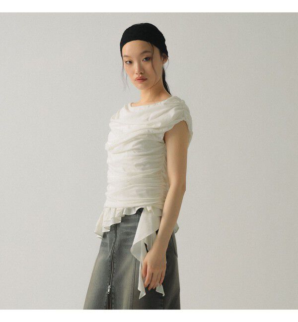 Ray BEAMS 「ギャザー ドレープ Tシャツ」|Tシャツ・カットソー|