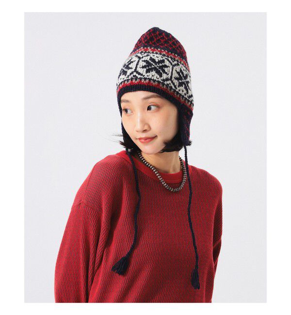 BEAMSBOY「手編み 雪柄 イヤーキャップ」|その他|NAVY