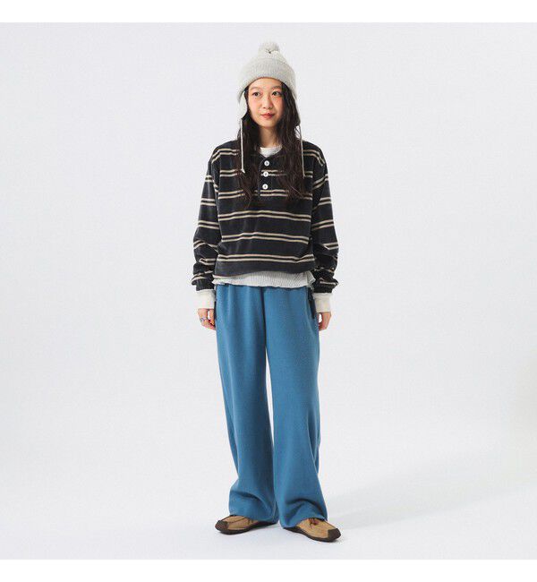 BEAMS SELECTION for WOMEN「【別注】Healthknit / ボーダー ベロア ヘンリーネック」|Tシャツ・カットソー|