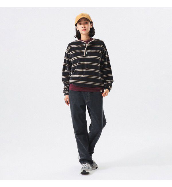 BEAMS SELECTION for WOMEN「【別注】Healthknit / ボーダー ベロア ヘンリーネック」|Tシャツ・カットソー|