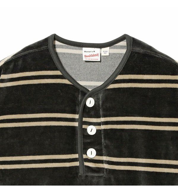 BEAMS SELECTION for WOMEN「【別注】Healthknit / ボーダー ベロア ヘンリーネック」|Tシャツ・カットソー|