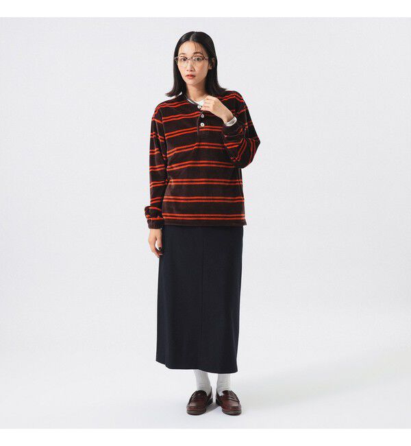 BEAMS SELECTION for WOMEN「【別注】Healthknit / ボーダー ベロア ヘンリーネック」|Tシャツ・カットソー|