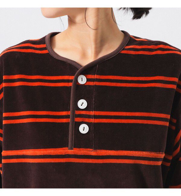 BEAMS SELECTION for WOMEN「【別注】Healthknit / ボーダー ベロア ヘンリーネック」|Tシャツ・カットソー|